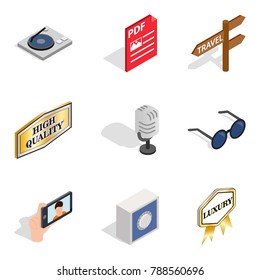 Music maker icons set. Isometric set of 9 music maker vector icons for web isolated on white background