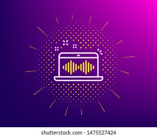 Music making line icon. Halftone pattern. DJ app sign. Musical device symbol. Gradient background. Music making line icon. Yellow halftone pattern. Vector