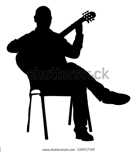 ギターを持って椅子に座っている音楽家 ギター奏者のベクターシルエットイラスト ギター奏者 パブリック コンサート エンターテイメント 歌手が舞台に上がる アートイベント文字列楽器 のベクター画像素材 ロイヤリティフリー