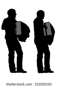 Music man whit accordion on white background