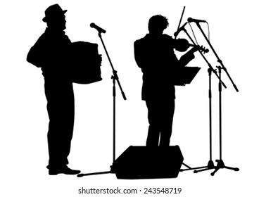 Music man whit accordion on white background