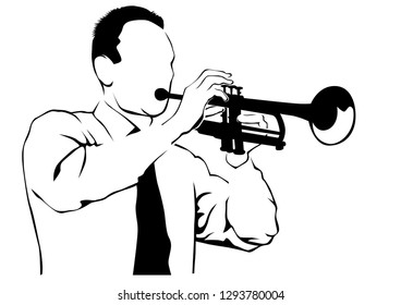 Music man whit brass band on white background