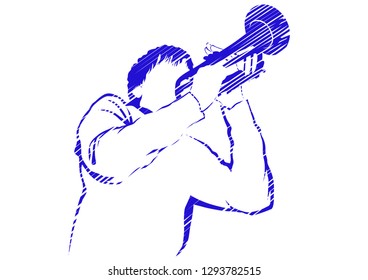 Music man whit brass band on white background