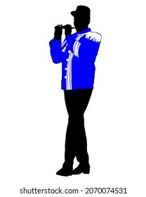Music man whit brass band on white background