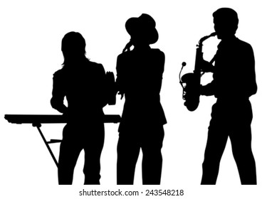 Music man whit brass band on white background