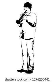 Music man whit jazz band on white background