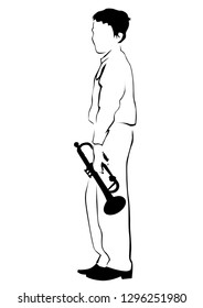 Music man whit jazz band on white background