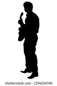 Music man whit jazz band on white background