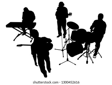 Music man whit jazz band on white background