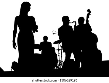 Music man whit jazz band on white background