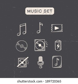 Music media audio symbols set. Sketch icons pictograms collection. Eps 10 vector illustration.