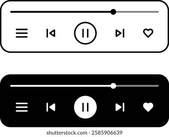 Music media player with buttons, loading bar, icon. Editable Stroke. Vector illustration