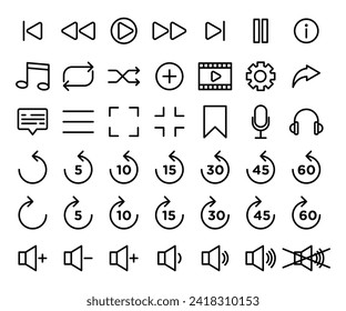 music media player buttons vector symbol set. 