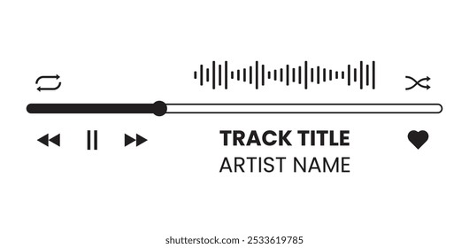 Music media player interface template. Music player vector design. Graphic mediaplayer panel template for mobile app. Modern playback of music application. Vector Illustration.