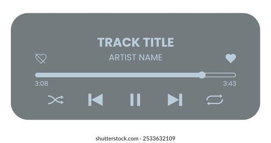 Music media player interface template. Music player vector design. Graphic mediaplayer panel template for mobile app. Modern playback of music application. Vector Illustration.