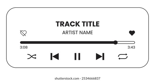 Music media player interface template. Music player vector design. Graphic mediaplayer panel template for mobile app. Modern playback of music application. Vector Illustration.