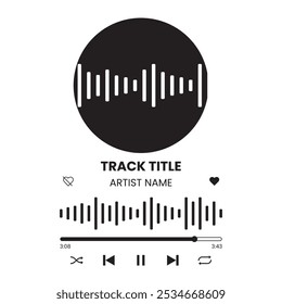 Music media player interface template. Music player vector design. Graphic mediaplayer panel template for mobile app. Modern playback of music application. Vector Illustration.