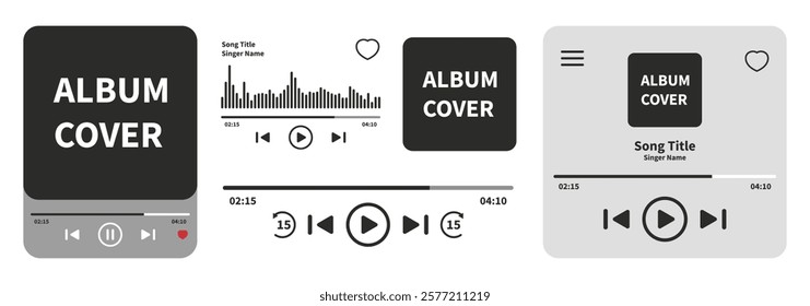 Music media player template collection. Set of music player interface frames