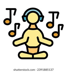 Music meditation icon outline vector. Woman yoga. Relax happy color flat
