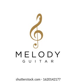 Music melody icon with a guitar silhouette vector logo, ideal for music brands, studios, concerts, or audio-related business identities.