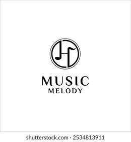 diseño de logotipo de melodía de música. Vector de banda de cantante, Plantilla inicial de diseño de entretenimiento de canción H