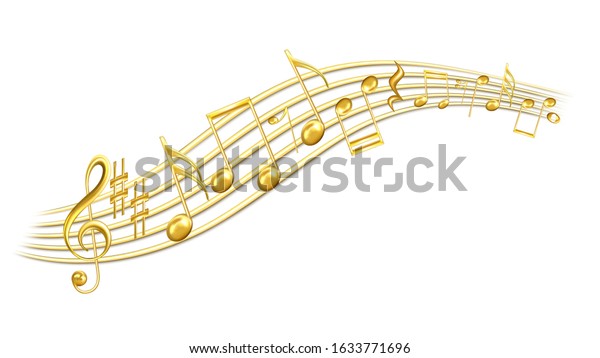 Music\
Melody Notes, Treble Clef And Sharp Vector. Minim And Crotchet,\
Quaver And Semiquaver, Beamed Notes In Wavy Style. Composition\
Musical Symbols Concept Template 3d\
Illustration