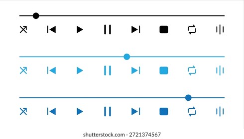 Music menu vector. Media music player interface icon set in line style, Multimedia navigation symbol buttons.
