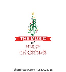 Music of merry Christmas logo. greeting card vector illustration, isolated on white background.