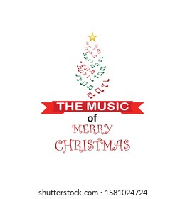 Music of merry Christmas logo. greeting card vector illustration, isolated on white background.