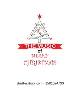 Music of merry Christmas logo. greeting card vector illustration, isolated on white background.