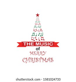 Music of merry Christmas logo. greeting card vector illustration, isolated on white background.