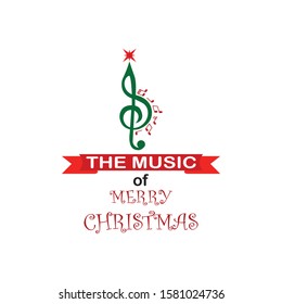 Music of merry Christmas logo. greeting card vector illustration, isolated on white background.