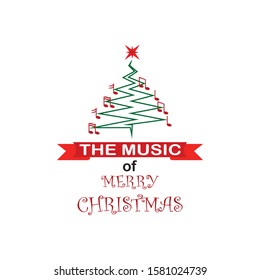 Music of merry Christmas logo. greeting card vector illustration, isolated on white background.