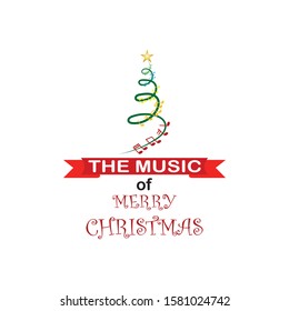 Music of merry Christmas logo. greeting card vector illustration, isolated on white background.