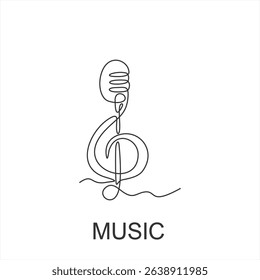 Music and Microphone Treble Clef Symbol. line icon-continuous line drawing. Editable stroke.
