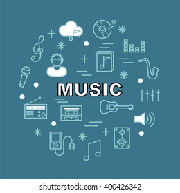 music minimal outline icons, vector pictogram set