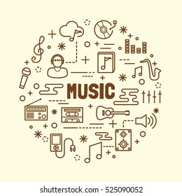 music minimal thin line icons set, vector illustration design elements