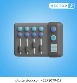music mixer 3D vector icon set, on a blue background