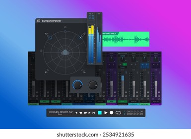 Music Mixer Machine interface. Painel de botões musicais. Sintonizador de alto volume do receptor. Ilustração vetorial