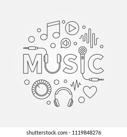 Music modern round vector illustration made with word MUSIC and thin line icons