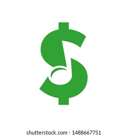 Music for  money logo design - Dollar sign vector with negative space music note 