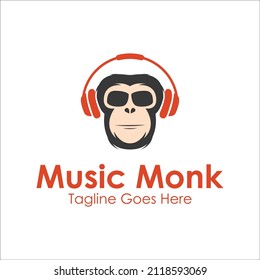 Music Monk Logo Design Template with headphone icon simple and unique. perfect for business, company, wildlife, store, mobile, etc.