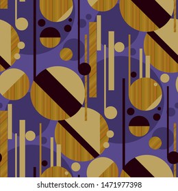 Music mood geometric shapes vintage vibes pattern. Violet and wood colors geometry composition. Repeatable motif, tile rapport for background, wrap, fabric, textile, surface, web and print design. 
