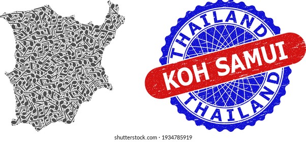 Music Mosaic for Koh Samui Map and Bicolor Textured Seal