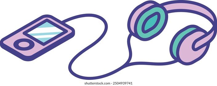Music mp3 player with earphones color isometric icon