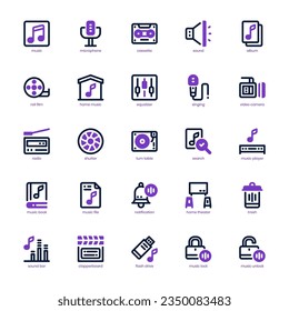 Music and Multimedia icon pack for your website, mobile, presentation, and logo design. Music and Multimedia icon mixed line and solid design. Vector graphics illustration and editable stroke.