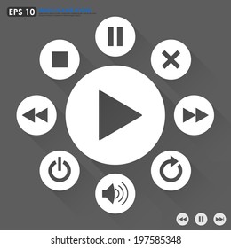Music & multimedia player icon set - white & gray theme