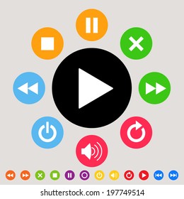 Music & multimedia player icon set - colorful theme
