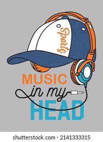 music in my head,  T-shirt print Design. 