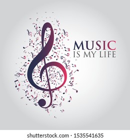 Music is my life design vector template. Design for card, banner or print.